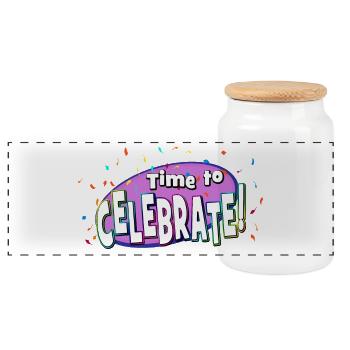 Festive Confetti Explosion - Panoramic Cookie Jar with Wooden Lid - white - Front
