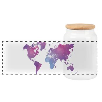 Watercolor World Map in Pastel Colors - Panoramic Cookie Jar with Wooden Lid - white - Front