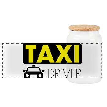 Taxi Fahrer - Panorama Keksdose mit Holzdeckel - Weiß - Vorne