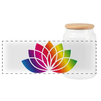 colorée fleurs stylisées symbole - Boîte à biscuits avec couvercle en bois - blanc - Devant