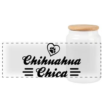 Chihuahua Chica mit Herz und Pfote - Panorama Keksdose mit Holzdeckel - Weiß - Vorne