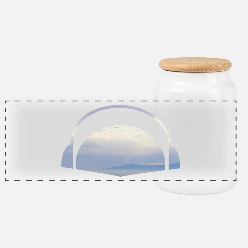 Sonnenuntergang Kopfhörer - Panorama Keksdose mit Holzdeckel - Weiß