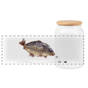 Mirror Carp Chod Rig Fishing Design - Panoramic Cookie Jar with Wooden Lid - white - Front