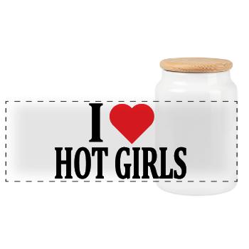 I love hot girls t-shirt nice gift idea - Panoramic Cookie Jar with Wooden Lid - white - Front