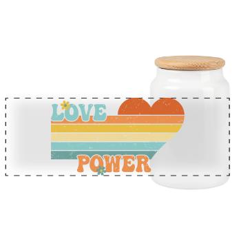 Love Power - Retro 60's 70's Love Heart - Panorama Keksdose mit Holzdeckel - Weiß - Vorne