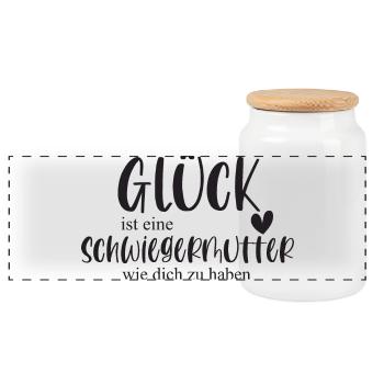 Schwiegermutter Schwiegermama Geschenk Danke - Panorama Keksdose mit Holzdeckel - Weiß - Vorne