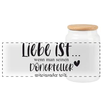 Liebe Dönerteller Döner lustiger Spruch Paare - Panorama Keksdose mit Holzdeckel - Weiß - Vorne