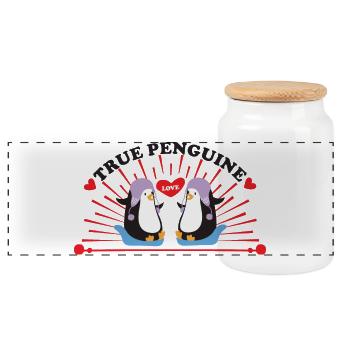 Penguine Pinguine Love - Panorama Keksdose mit Holzdeckel - Weiß - Vorne