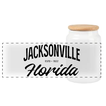 Jacksonville Florida USA Foundation Year Design - Panoramic Cookie Jar with Wooden Lid - white - Front