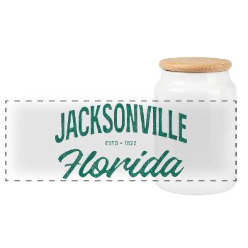 Jacksonville Florida Vintage Script - Panoramic Cookie Jar with Wooden Lid - white - Front