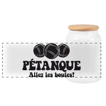 3 Boulekugeln für Bouler Boulekugel Petanque Boule - Panorama Keksdose mit Holzdeckel - Weiß - Vorne