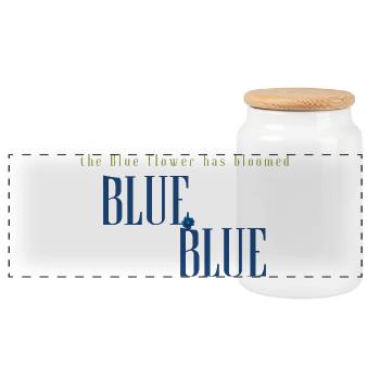 Blue Flower Bloom Typography - Panoramic Cookie Jar with Wooden Lid - white - Front
