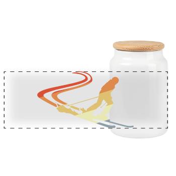 Funny Skier Drawing - Panoramic Cookie Jar with Wooden Lid - white - Front
