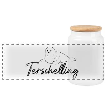 Terschelling Robbe - Panorama Keksdose mit Holzdeckel - Weiß - Vorne