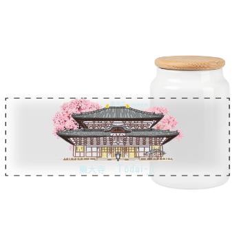 Nara Todai-ji, World Heritage, Temple in Japan Drawing - Panoramic Cookie Jar with Wooden Lid - white - Front