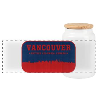 Vancouver Skyline BlauRot Badge - Panorama Keksdose mit Holzdeckel - Weiß - Vorne