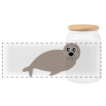 Seals, seals, seals, seals animals - Panoramic Cookie Jar with Wooden Lid - white - Front