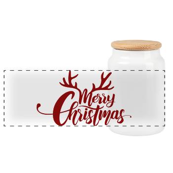 Joyeux Noël - Lettrage avec bois de cerf - Boîte à biscuits avec couvercle en bois - blanc - Devant