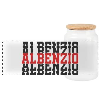 Albenzio t-shirt gift t-shirt stacked text - Panoramic Cookie Jar with Wooden Lid - white - Front