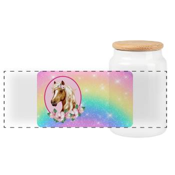 Pferd mit Blumen und Glitter Regenbogen  - Panorama Keksdose mit Holzdeckel - Weiß - Vorne