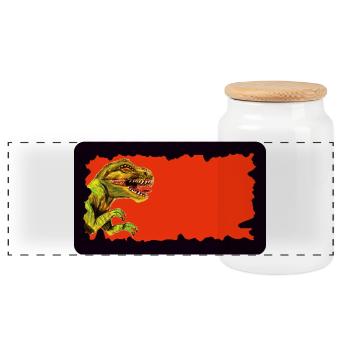 Dinosaure T-Rex | personnalisable - Boîte à biscuits avec couvercle en bois - blanc - Devant