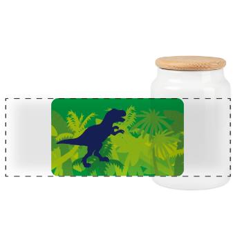 Jungle Dinos T- Rex - green - Panoramic Cookie Jar with Wooden Lid - white - Front