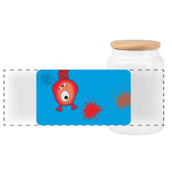 Rotes Monster & Farbkleckse - blau  - Panorama Keksdose mit Holzdeckel - Weiß - Vorne