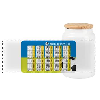 Fußball Kleines 1x1 - blau grün Mathematik lernen - Panorama Keksdose mit Holzdeckel - Weiß - Vorne