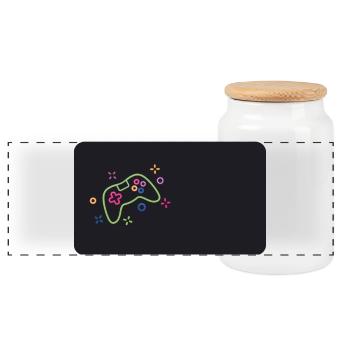 Colorful game controller on black background - Panoramic Cookie Jar with Wooden Lid - white - Front