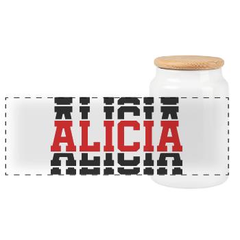 T-Shirt Alicia T-Shirt Geschenkidee gestapelter Text - Panorama Keksdose mit Holzdeckel - Weiß - Vorne