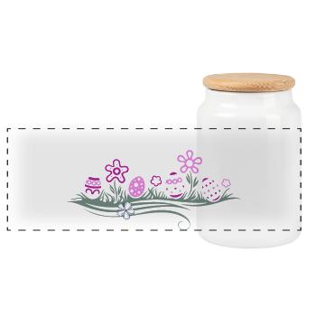 Easter Easter Eggs in the Grass - Panoramic Cookie Jar with Wooden Lid - white - Front