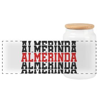 Almerinda t-shirt gift t-shirt stacked text - Panoramic Cookie Jar with Wooden Lid - white - Front