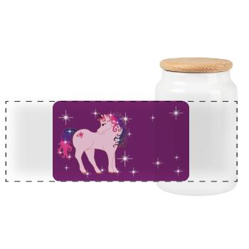 Fantasy Einhorn mit Sternchen - lila  - Panorama Keksdose mit Holzdeckel - Weiß - Vorne