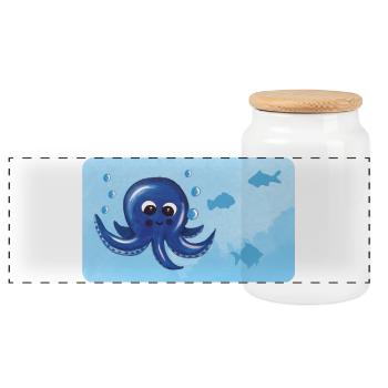 Drôle de pieuvre et de poisson avec des bulles - Boîte à biscuits avec couvercle en bois - blanc - Devant