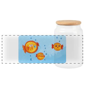 Fische - Lustige orange Kugelfische mit Luftblasen - Panorama Keksdose mit Holzdeckel - Weiß - Vorne