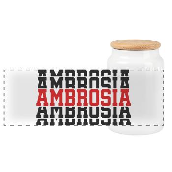Ambrosia T-Shirt gestapelter Text Geschenk T-Shirt - Panorama Keksdose mit Holzdeckel - Weiß - Vorne