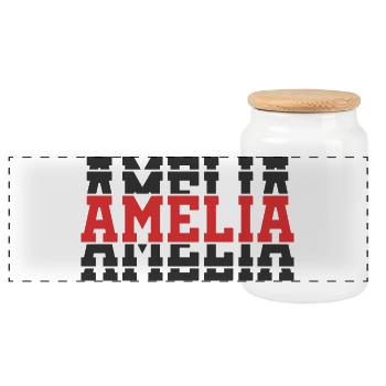 T-Shirt Amelia T-Shirt Geschenkidee gestapelter Text - Panorama Keksdose mit Holzdeckel - Weiß - Vorne