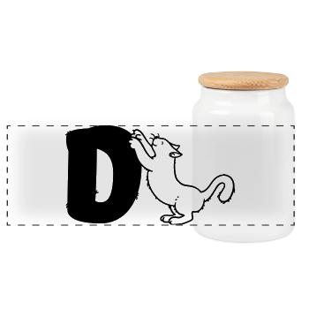 Lettre D du chat - Boîte à biscuits avec couvercle en bois - blanc - Devant
