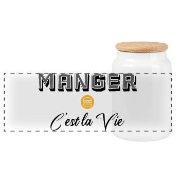 Manger C'est la Vie Nourriture - Boîte à biscuits avec couvercle en bois - blanc - Devant