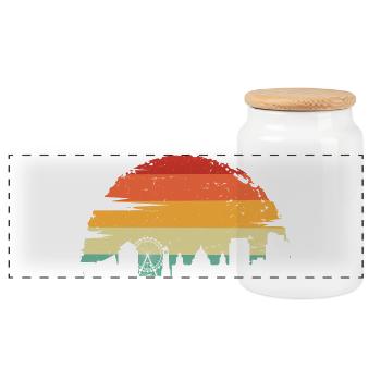 Sunset Skyline Silhouette - Panoramic Cookie Jar with Wooden Lid - white - Front