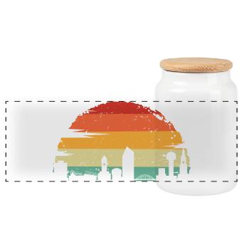 Sunset City Rainbow Silhouette - Panoramic Cookie Jar with Wooden Lid - white - Front