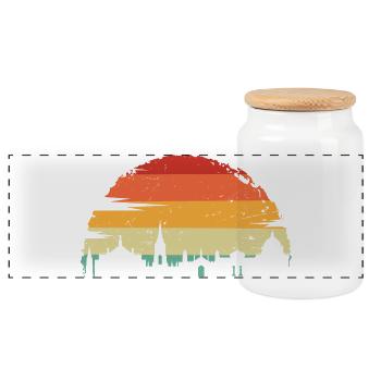 Sunset Skyline Silhouette - Panoramic Cookie Jar with Wooden Lid - white - Front