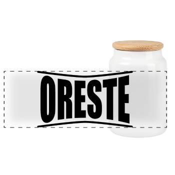 Oreste t-shirt t-shirt gift idea - Panoramic Cookie Jar with Wooden Lid - white - Front