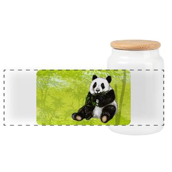 Niedlicher Panda Bär mit Bambus im Bambuswald - Panorama Keksdose mit Holzdeckel - Weiß - Vorne