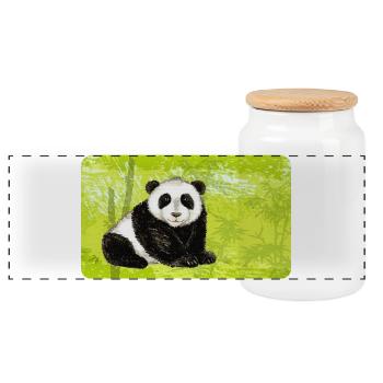 Grand Papa Panda Ours dans la forêt de bambous - Boîte à biscuits avec couvercle en bois - blanc - Devant