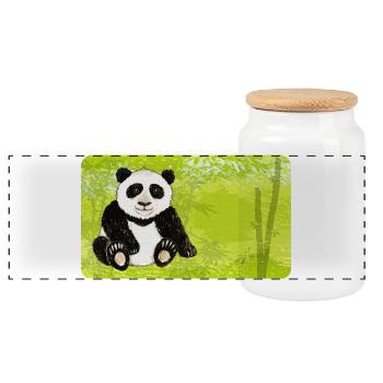 Sitting panda bear in green bamboo forest - Panoramic Cookie Jar with Wooden Lid - white - Front