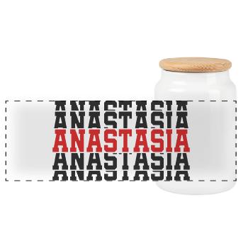 Anastasia t-shirt gift stacked text - Panoramic Cookie Jar with Wooden Lid - white - Front