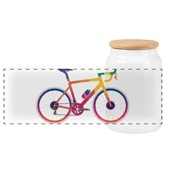 Vibrant Multicolour Cycling Design - Panoramic Cookie Jar with Wooden Lid - white - Front