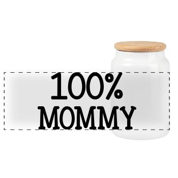 100% Mom - Mother's Day - Panoramic Cookie Jar with Wooden Lid - white - Front