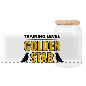 Training Level Golden Star Golden Retriever  - Panoramic Cookie Jar with Wooden Lid - white - Front
